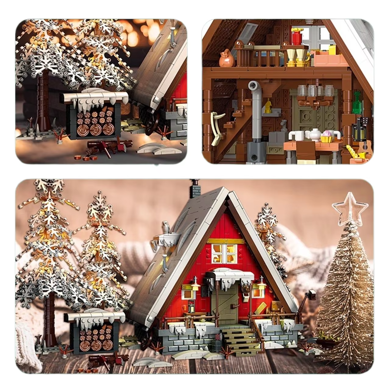 Christmas Street view House Santa Cabin Model Building Blocks Bricks MOC Snow Winter Forest Modular Architecture Toys Gifts