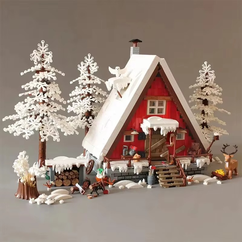 Christmas Street view House Santa Cabin Model Building Blocks Bricks MOC Snow Winter Forest Modular Architecture Toys Gifts