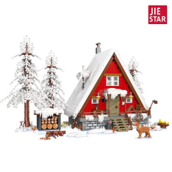 Christmas Street view House Santa Cabin Model Building Blocks Bricks MOC Snow Winter Forest Modular Architecture Toys Gifts
