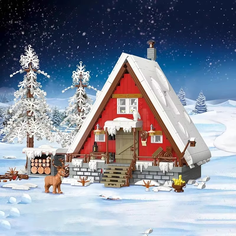 Christmas Street view House Santa Cabin Model Building Blocks Bricks MOC Snow Winter Forest Modular Architecture Toys Gifts