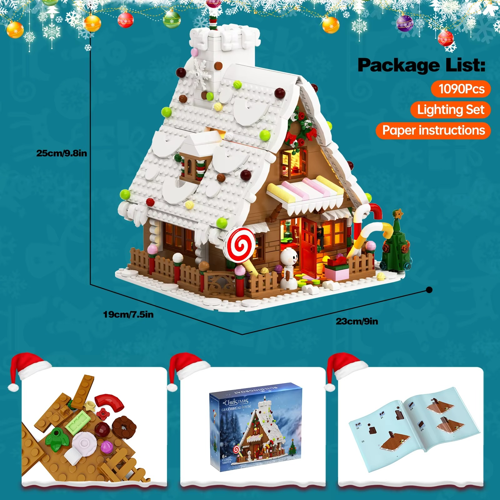 BuildMoc New Year Winter Christmas Gingerbread House Building Block Set Snow Snowman Hut With Light Brick Toy Children Xmas Gift