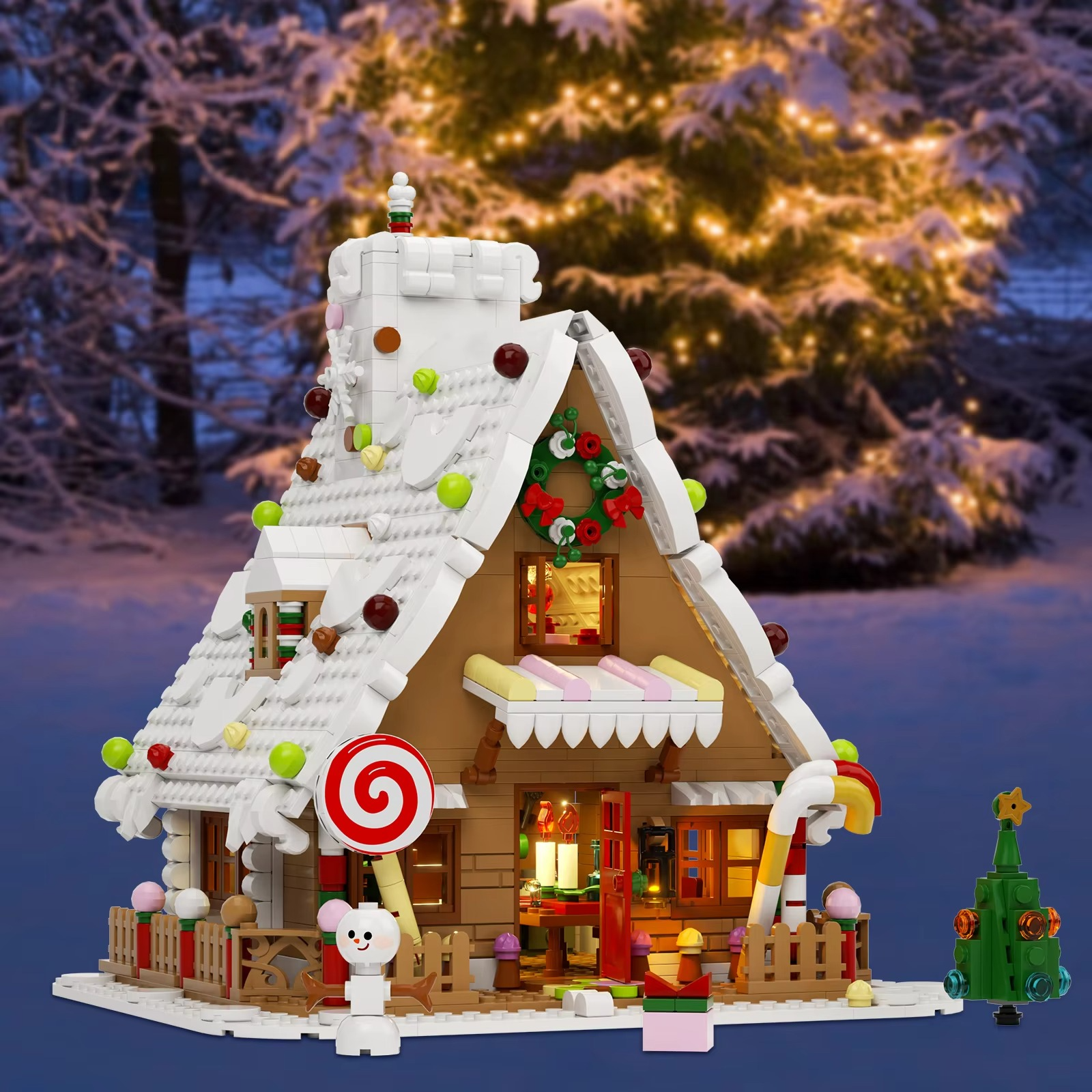 BuildMoc New Year Winter Christmas Gingerbread House Building Block Set Snow Snowman Hut With Light Brick Toy Children Xmas Gift