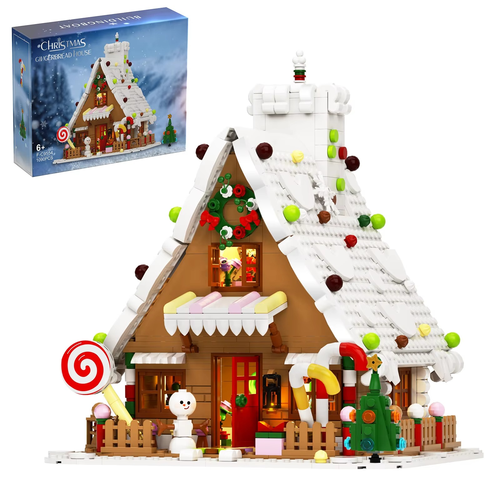 BuildMoc New Year Winter Christmas Gingerbread House Building Block Set Snow Snowman Hut With Light Brick Toy Children Xmas Gift