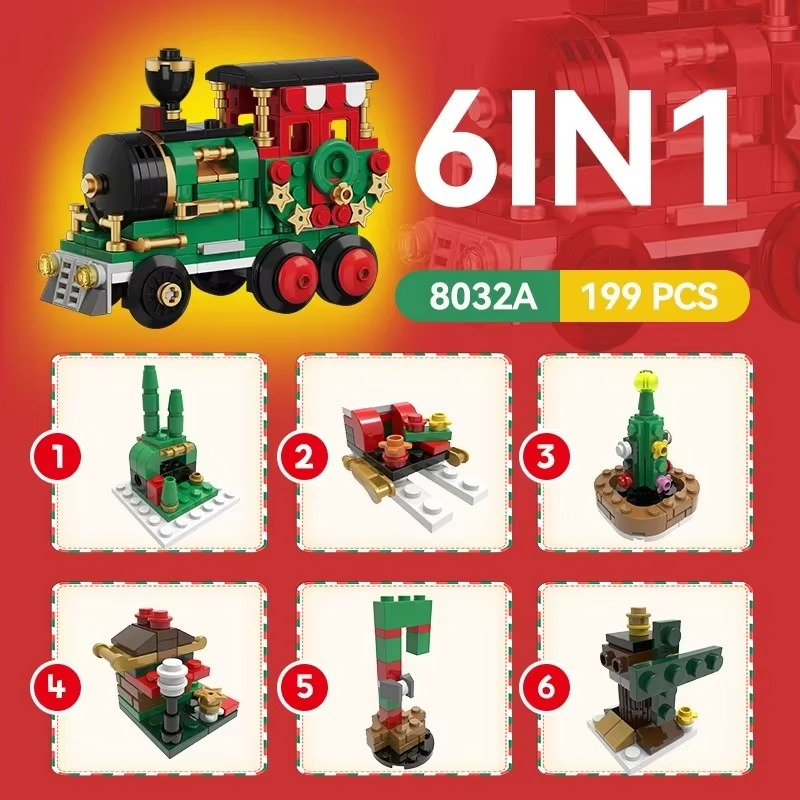 Winter Village Christmas Holiday Train Candy House Christmas Tree Model Building Blocks Bricks Kids Toys Christmas Gift