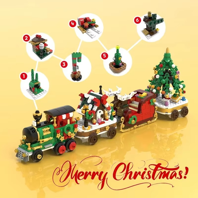Winter Village Christmas Holiday Train Candy House Christmas Tree Model Building Blocks Bricks Kids Toys Christmas Gift