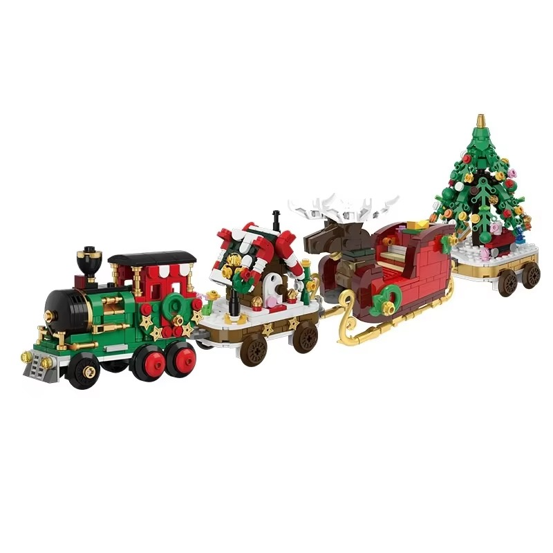 Winter Village Christmas Holiday Train Candy House Christmas Tree Model Building Blocks Bricks Kids Toys Christmas Gift