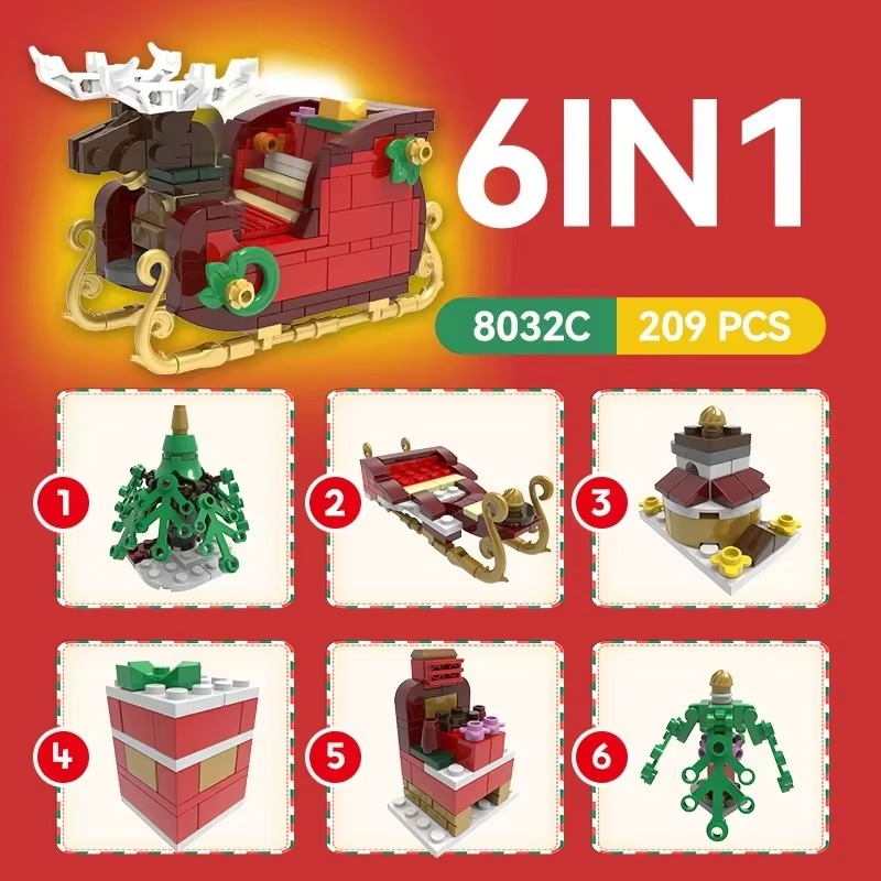Winter Village Christmas Holiday Train Candy House Christmas Tree Model Building Blocks Bricks Kids Toys Christmas Gift