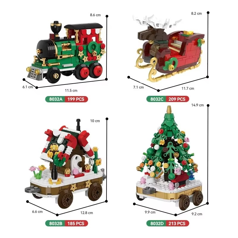 Winter Village Christmas Holiday Train Candy House Christmas Tree Model Building Blocks Bricks Kids Toys Christmas Gift