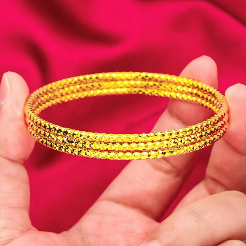 24K Gold 2.8mm Starry Sky Bangle | AU999 Pure Gold, micro-bead setting, 2.8mm slim design, delicate for daily wear