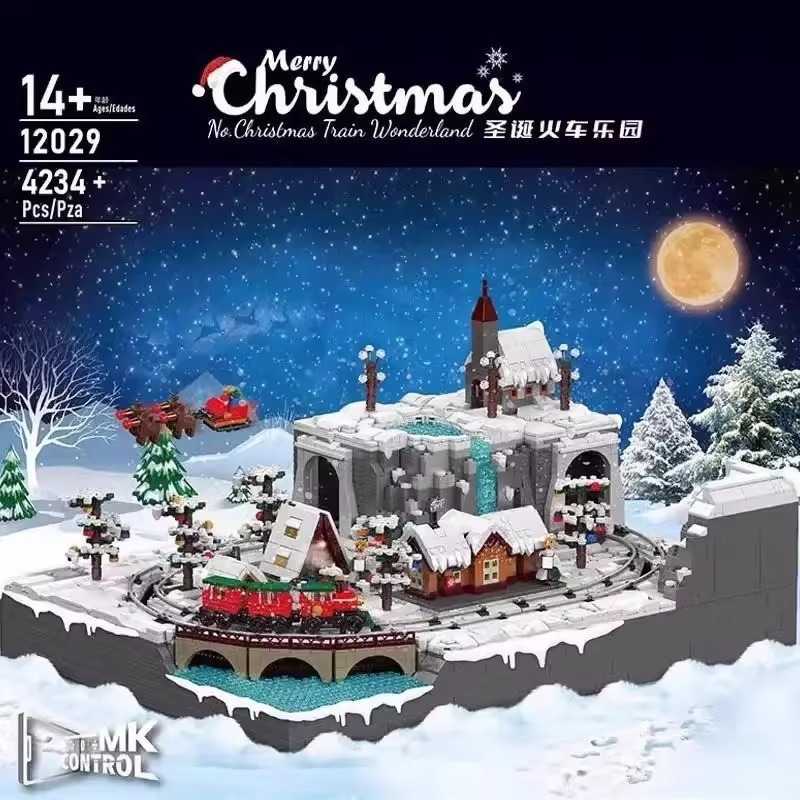 Mould King Christmas Series Train Amusement Park Electric Remote Control Assembly Building Block Toy12029