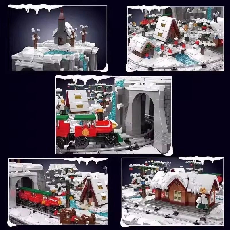 Mould King Christmas Series Train Amusement Park Electric Remote Control Assembly Building Block Toy12029