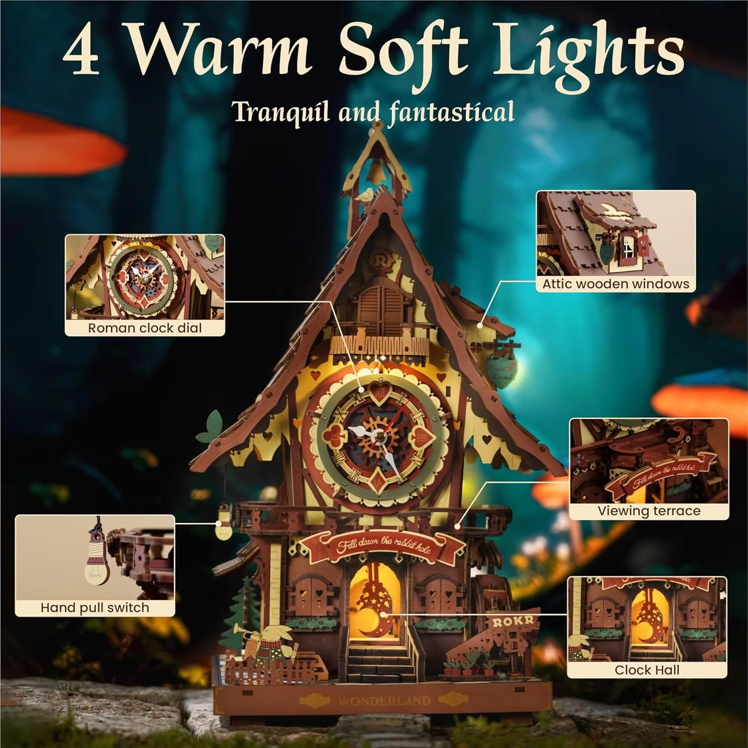 Robotime Rokr 3D Wooden Puzzle Cuckoo Clock Kit Black Forest Style with Working Bird DIY Clock Model Kit for Kids Adults Model
