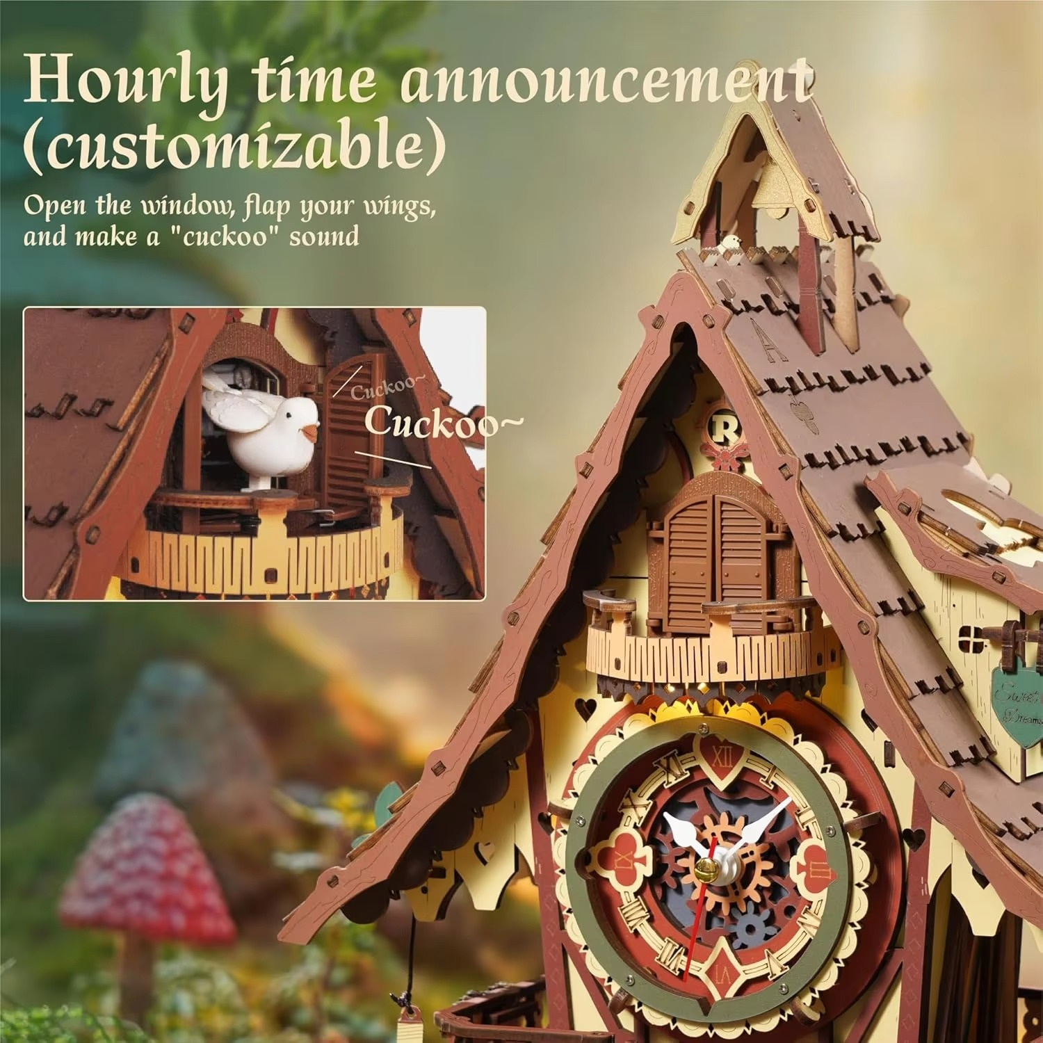 Robotime Rokr 3D Wooden Puzzle Cuckoo Clock Kit Black Forest Style with Working Bird DIY Clock Model Kit for Kids Adults Model