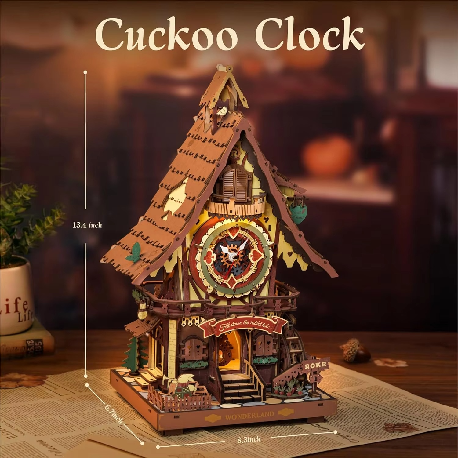 Robotime Rokr 3D Wooden Puzzle Cuckoo Clock Kit Black Forest Style with Working Bird DIY Clock Model Kit for Kids Adults Model