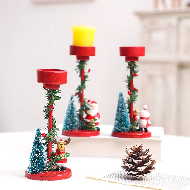 Christmas Decorations Desktop Resin Christmas Tree Red Santa Candlestick Christmas Party GiftDecorations Desktop Ornaments