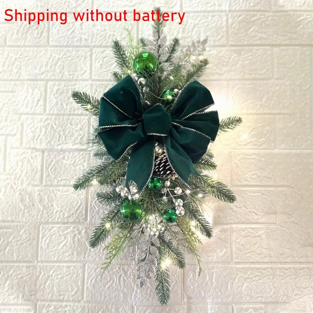 Christmas Wreath Pendants Stairway Hanging Stairs Garland Xmas Decor Window Front Door Wall Wreath for Navida Pine/Bow Pendant