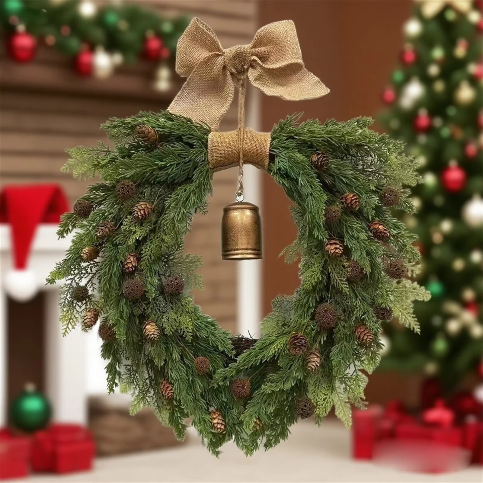 Christmas Bell Wreath Rustic Easy To Use Hanging Artificial Garland Decor For Holiday Garden Indoor Outdoor Celebration Wedding