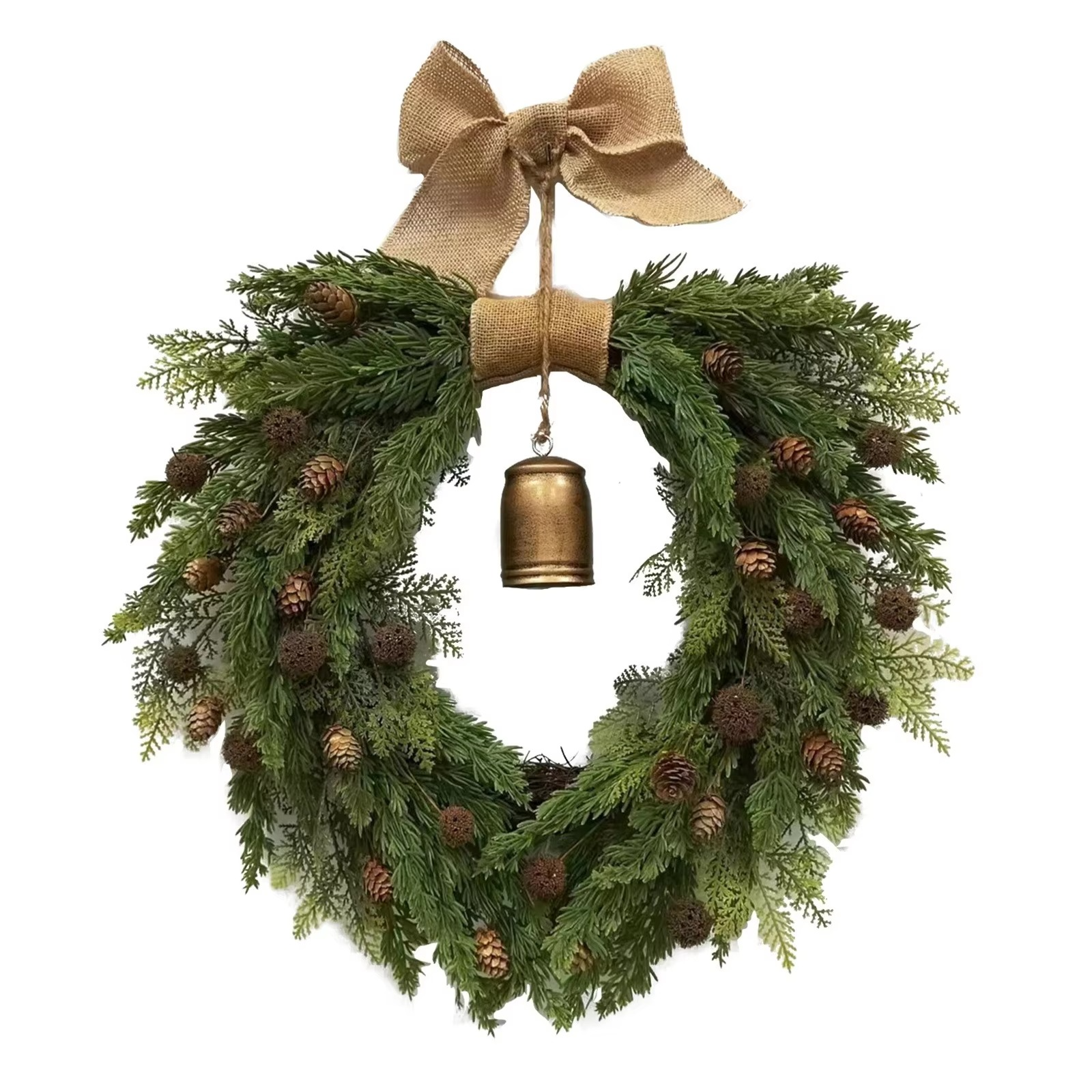 Christmas Bell Wreath Rustic Easy To Use Hanging Artificial Garland Decor For Holiday Garden Indoor Outdoor Celebration Wedding