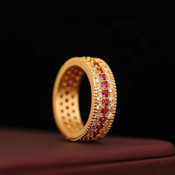 9999 24K real gold New rose rose rose slightly studded with diamonds, a niche design index ring for women