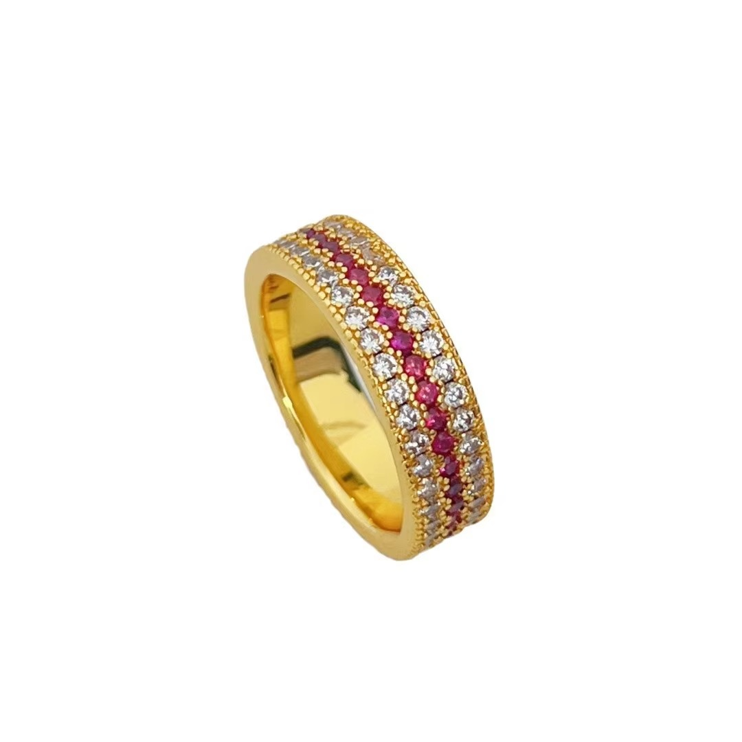 9999 24K real gold New rose rose rose slightly studded with diamonds, a niche design index ring for women