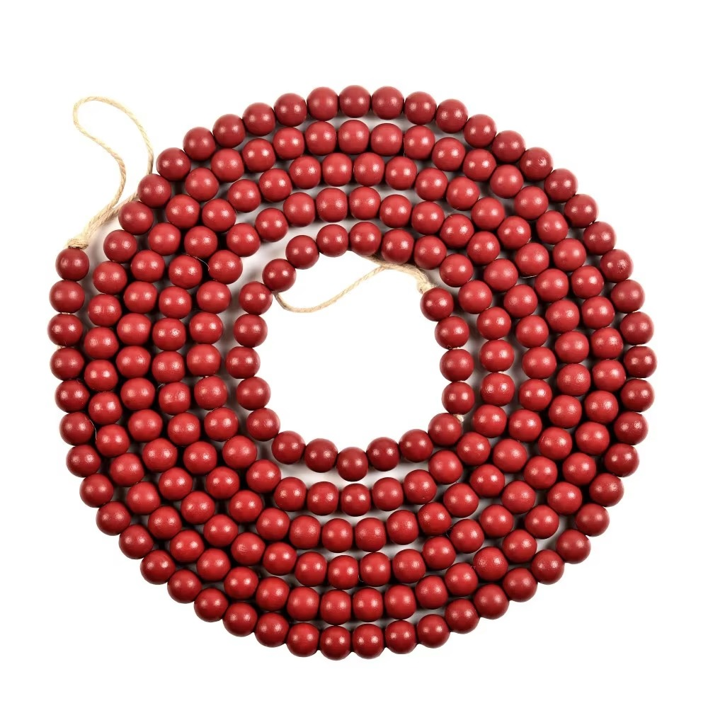 Red Wooden Bead for Christmas Tree Ornaments Wood Bead Garland Wall Hanging Home Decor Christmas Pendant Drop Ornaments