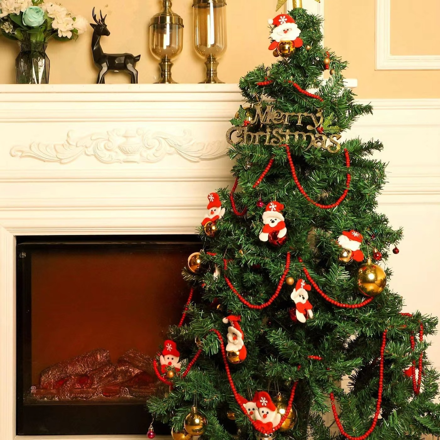 Red Wooden Bead for Christmas Tree Ornaments Wood Bead Garland Wall Hanging Home Decor Christmas Pendant Drop Ornaments