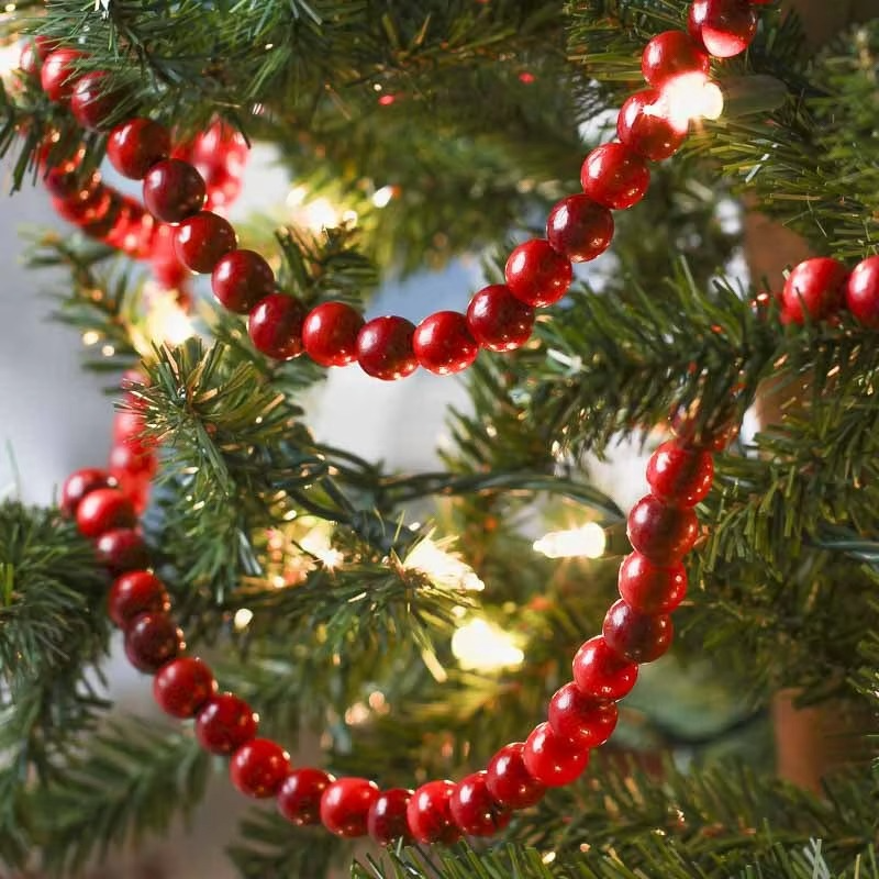 Red Wooden Bead for Christmas Tree Ornaments Wood Bead Garland Wall Hanging Home Decor Christmas Pendant Drop Ornaments