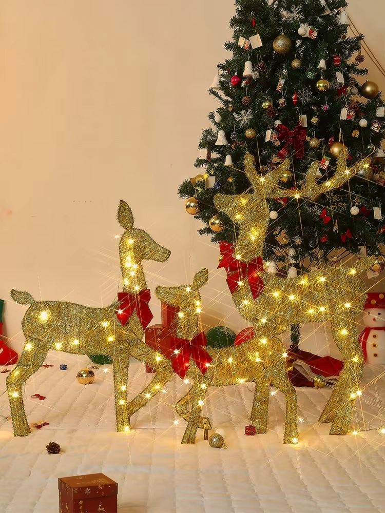 3pc/set Handmake Iron Art Elk Deer Christmas Deer Lighting Garden Decor LED Light Xmas Ornament Outdoor Yard Home Decor New Year