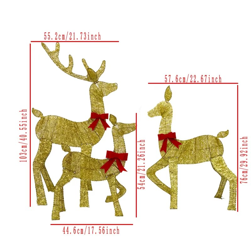 3pc/set Handmake Iron Art Elk Deer Christmas Deer Lighting Garden Decor LED Light Xmas Ornament Outdoor Yard Home Decor New Year