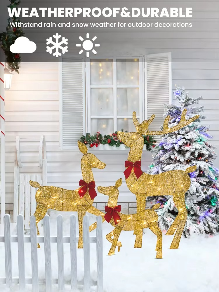 3pc/set Handmake Iron Art Elk Deer Christmas Deer Lighting Garden Decor LED Light Xmas Ornament Outdoor Yard Home Decor New Year