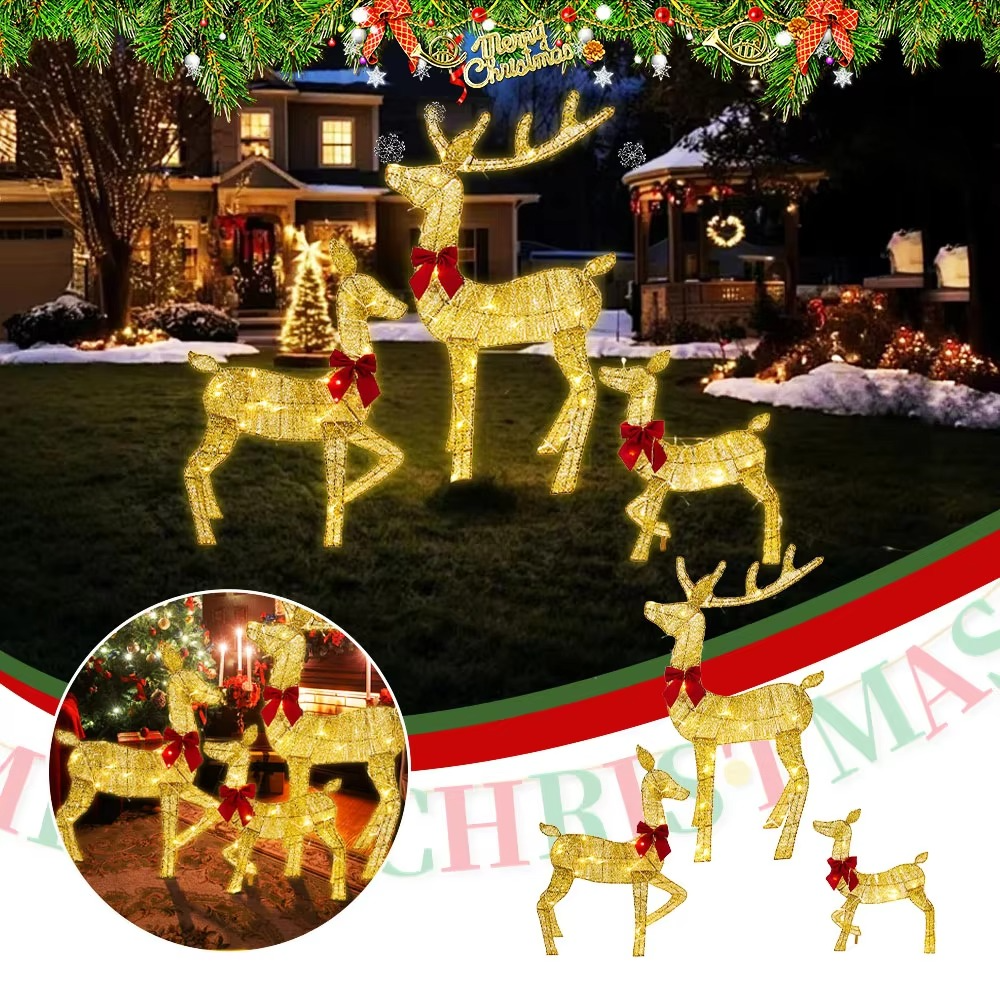 3pc/set Handmake Iron Art Elk Deer Christmas Deer Lighting Garden Decor LED Light Xmas Ornament Outdoor Yard Home Decor New Year