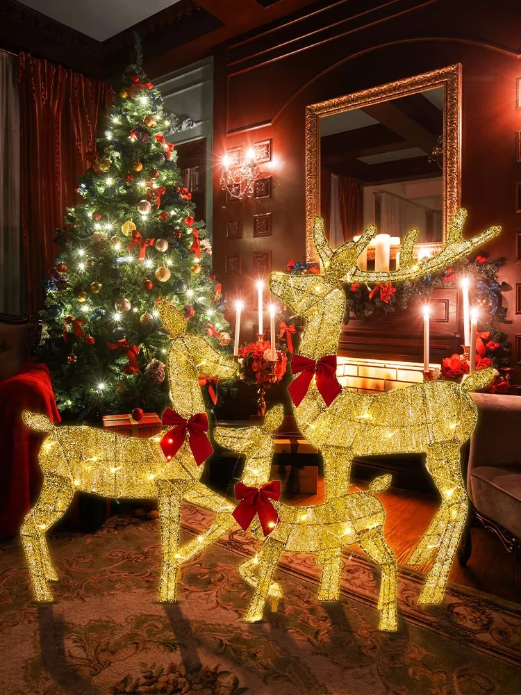 3pc/set Handmake Iron Art Elk Deer Christmas Deer Lighting Garden Decor LED Light Xmas Ornament Outdoor Yard Home Decor New Year