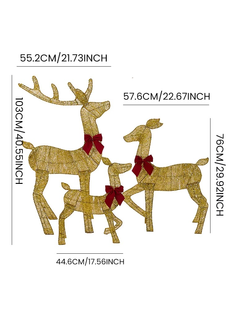 3pc/set Handmake Iron Art Elk Deer Christmas Deer Lighting Garden Decor LED Light Xmas Ornament Outdoor Yard Home Decor New Year