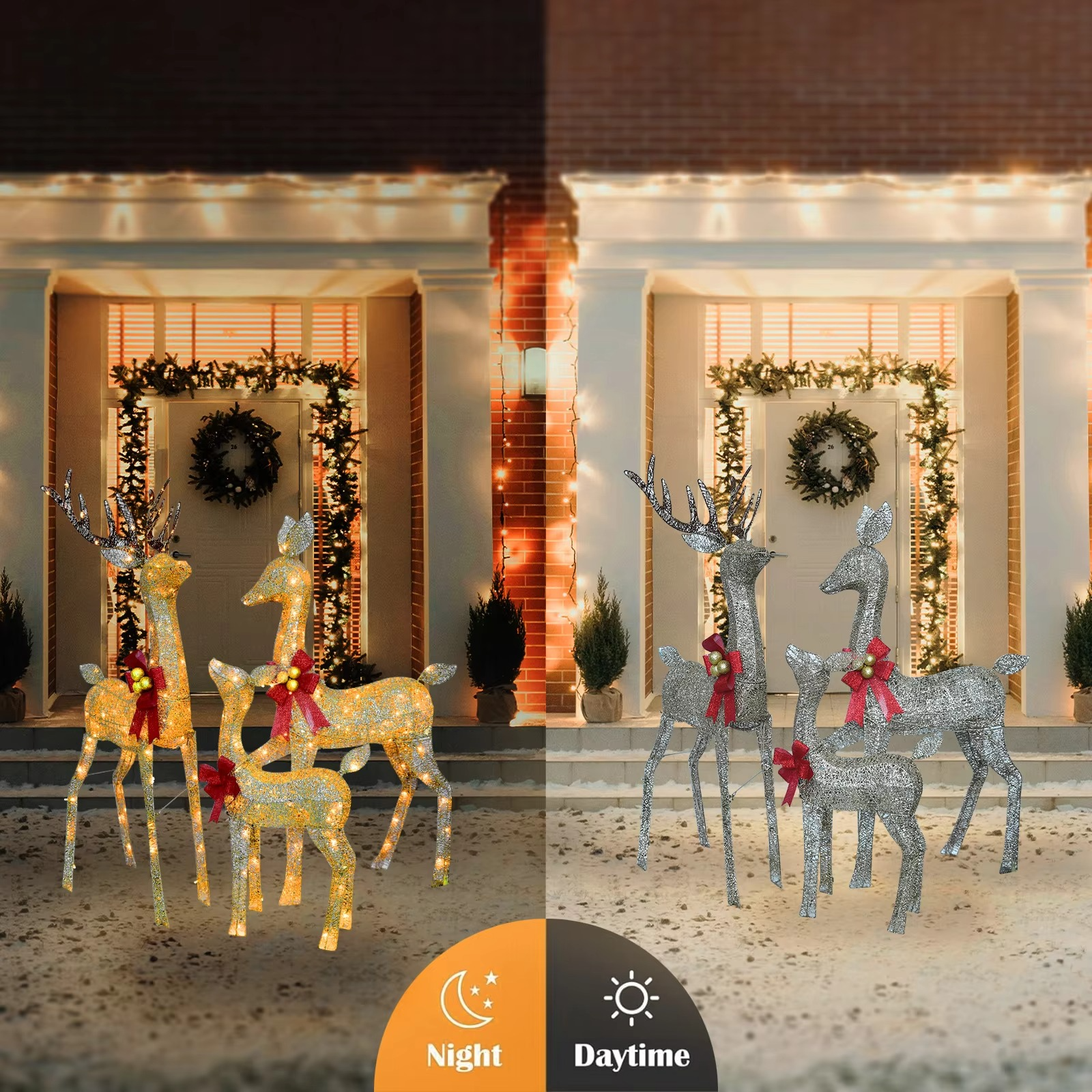 3D 3-Piece Outdoor atmosphere lighting fixtures Yard Holiday Lighted Reindeer Outside Indoor Home Lawn Garden 365 Led Lights
