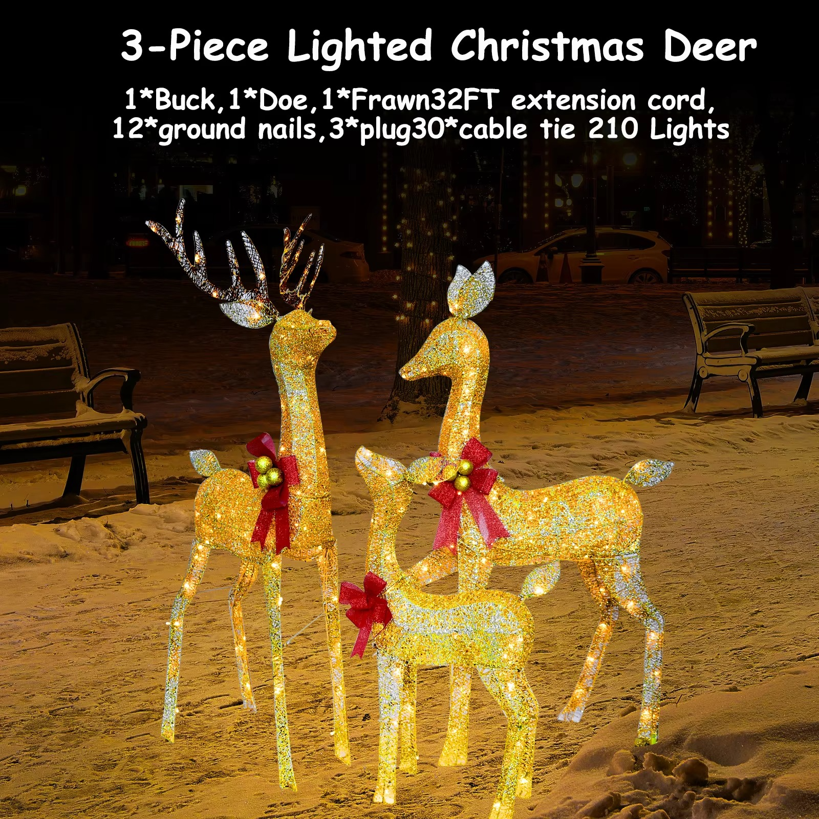 3D 3-Piece Outdoor atmosphere lighting fixtures Yard Holiday Lighted Reindeer Outside Indoor Home Lawn Garden 365 Led Lights