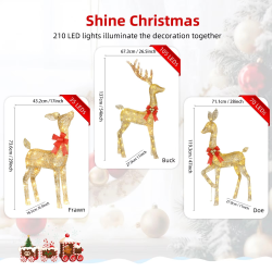 3D 3-Piece Outdoor atmosphere lighting fixtures Yard Holiday Lighted Reindeer Outside Indoor Home Lawn Garden 365 Led Lights