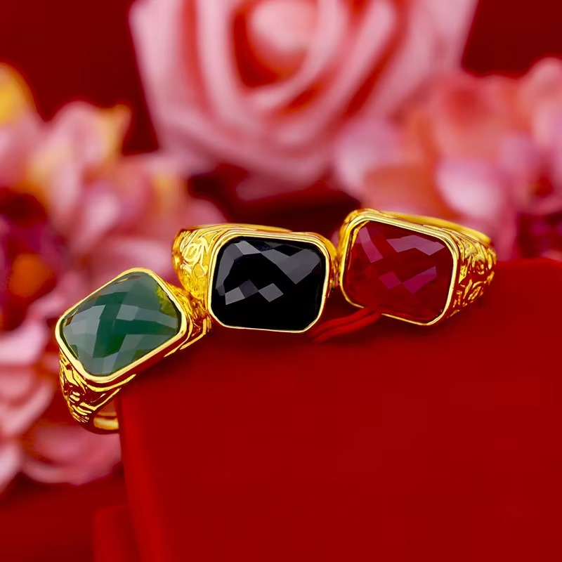 AU999 24K Gold Adjustable Men's Ring | Oval ruby with diamond halo, flame - patterned surface, adjustable & edgy