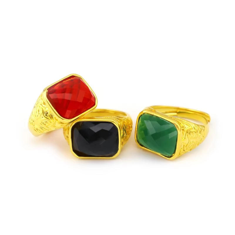 AU999 24K Gold Adjustable Men's Ring | Oval ruby with diamond halo, flame - patterned surface, adjustable & edgy