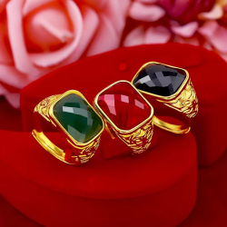 AU999 24K Gold Adjustable Men's Ring | Oval ruby with diamond halo, flame - patterned surface, adjustable & edgy
