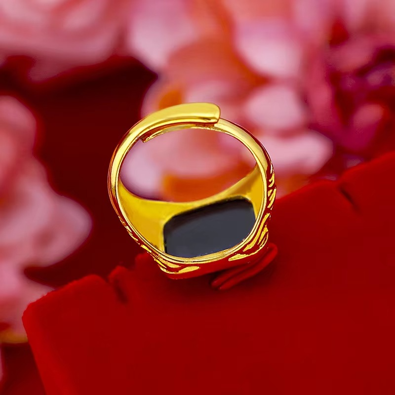 AU999 24K Gold Adjustable Men's Ring | Oval ruby with diamond halo, flame - patterned surface, adjustable & edgy