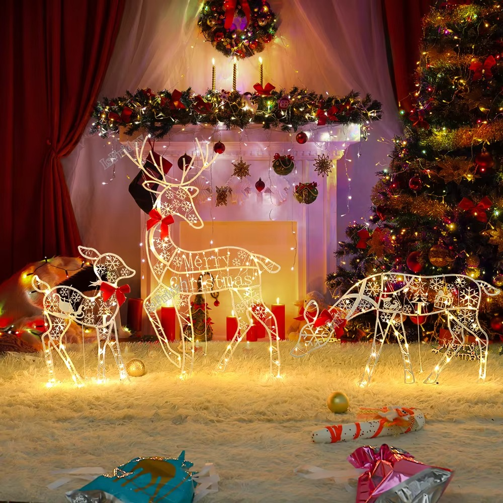 3pcs riginali Lighted Deer Reindeer Family Lighted Deer Christmas Decor With Led Lights Light Up Bucks Indoor Or Outdoor Yard