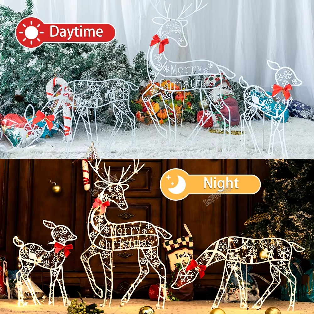 3pcs riginali Lighted Deer Reindeer Family Lighted Deer Christmas Decor With Led Lights Light Up Bucks Indoor Or Outdoor Yard