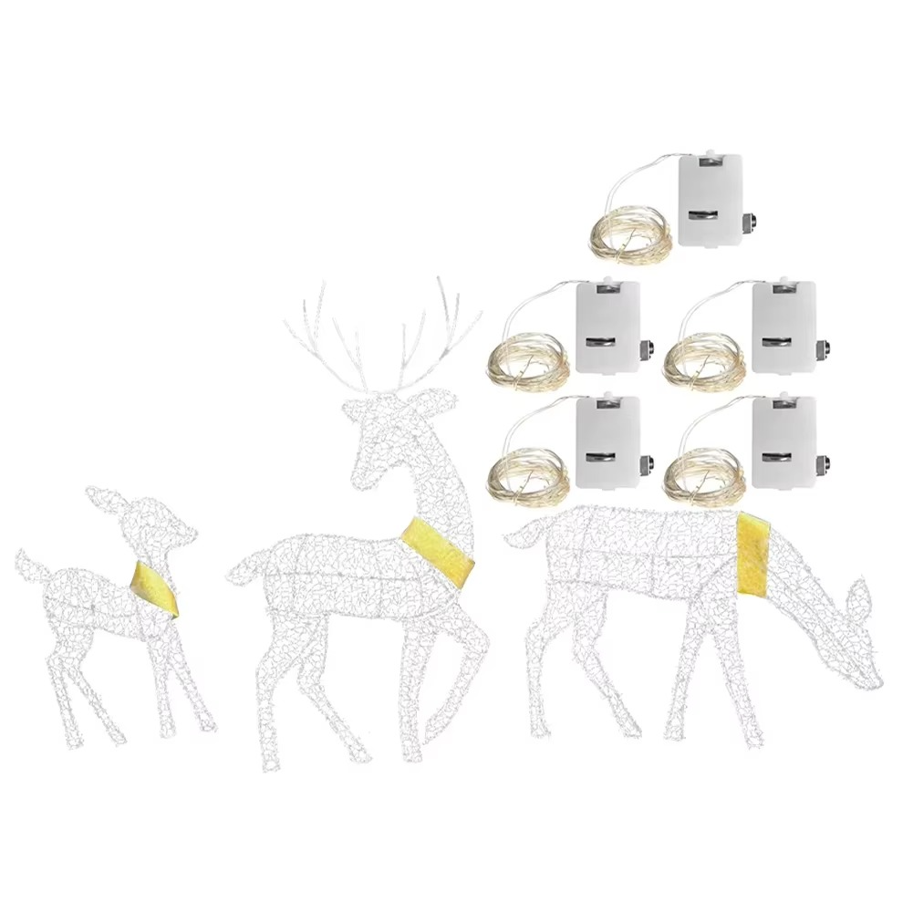 3-Piece 2D Reindeer with 5PCS String Lamp Lights 2D Christmas Deer Outdoor Lighted Holiday Deer Family Christmas Yard Decoration