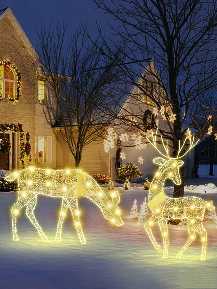 3-Piece 2D Reindeer with 5PCS String Lamp Lights 2D Christmas Deer Outdoor Lighted Holiday Deer Family Christmas Yard Decoration