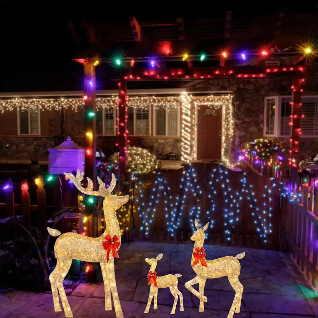 Christmas Garden Decor LED Light Up Reindeer Statues Acrylic Christmas Reindeer Light For Outdoor