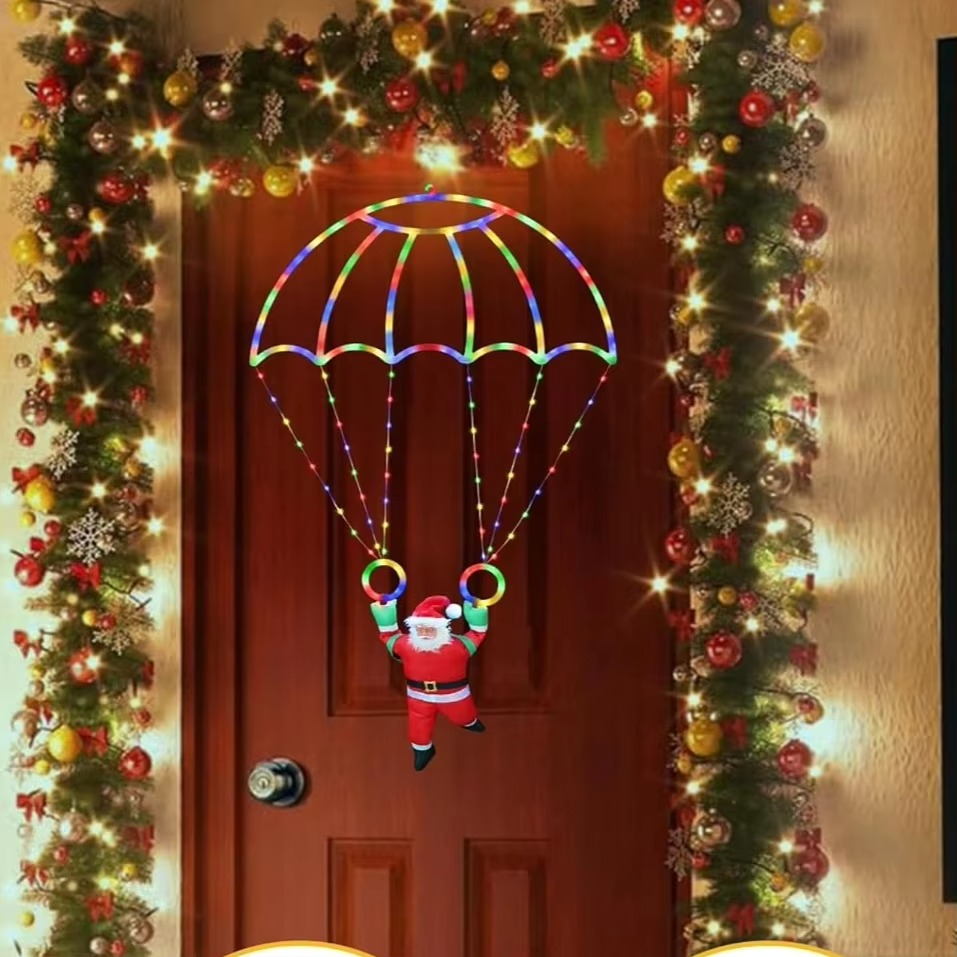 Claus Hanging Multicolor Xmas Lights Holiday Decorative Indoor Christmas Decorations Outdoor Christmas Parachute Lights Santa