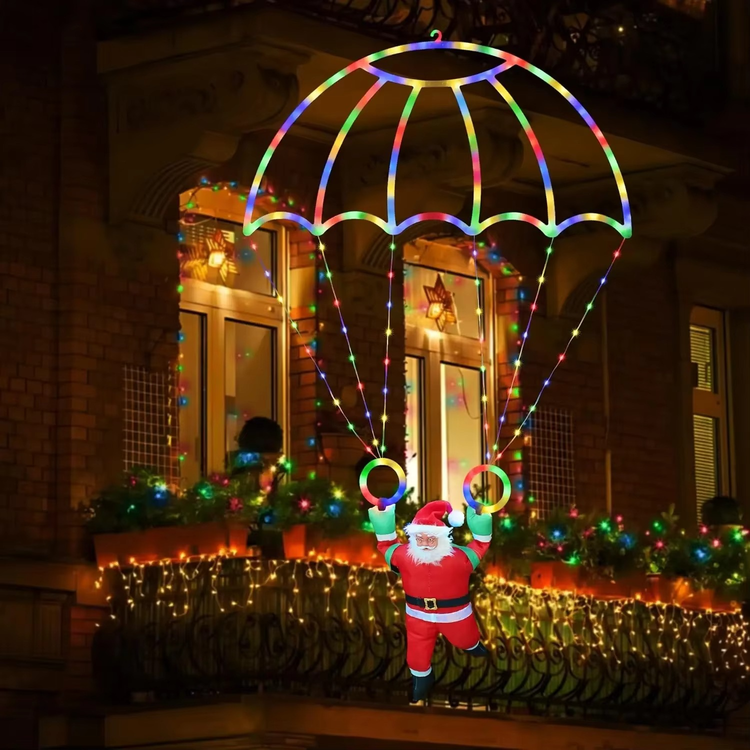 Claus Hanging Multicolor Xmas Lights Holiday Decorative Indoor Christmas Decorations Outdoor Christmas Parachute Lights Santa