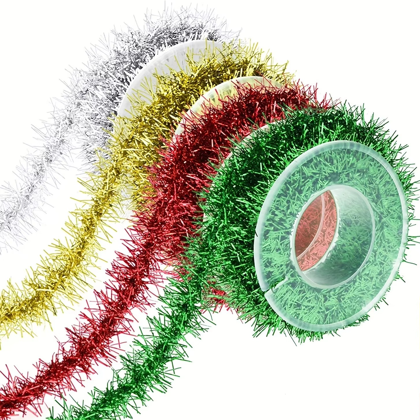 4 Rolls Christmas Tinsel Ribbon Xmas Garland Xmas Glitter Garland Decoration for Party Holiday Ornament