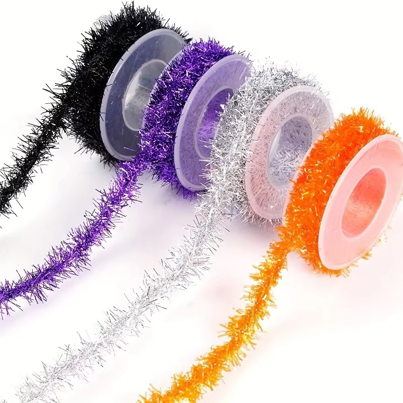 4 Rolls Christmas Tinsel Ribbon Xmas Garland Xmas Glitter Garland Decoration for Party Holiday Ornament