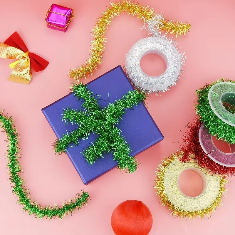 4 Rolls Christmas Tinsel Ribbon Xmas Garland Xmas Glitter Garland Decoration for Party Holiday Ornament